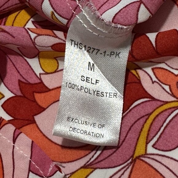 THML Anthropologie Blouse T-shirt M Floral Ruffle Colorful Pink Orange Preppy - Picture 7 of 9